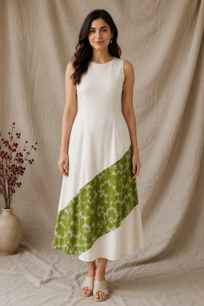 [NUL_000000900467] Midi Dress with Assymetrical Ikat (XS, Standard Size)