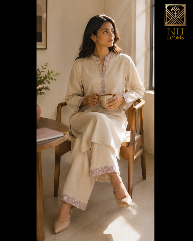 [NUL_000000900278] Minimal Ikat Accented Handloom Kurta (XS, Standard Size)