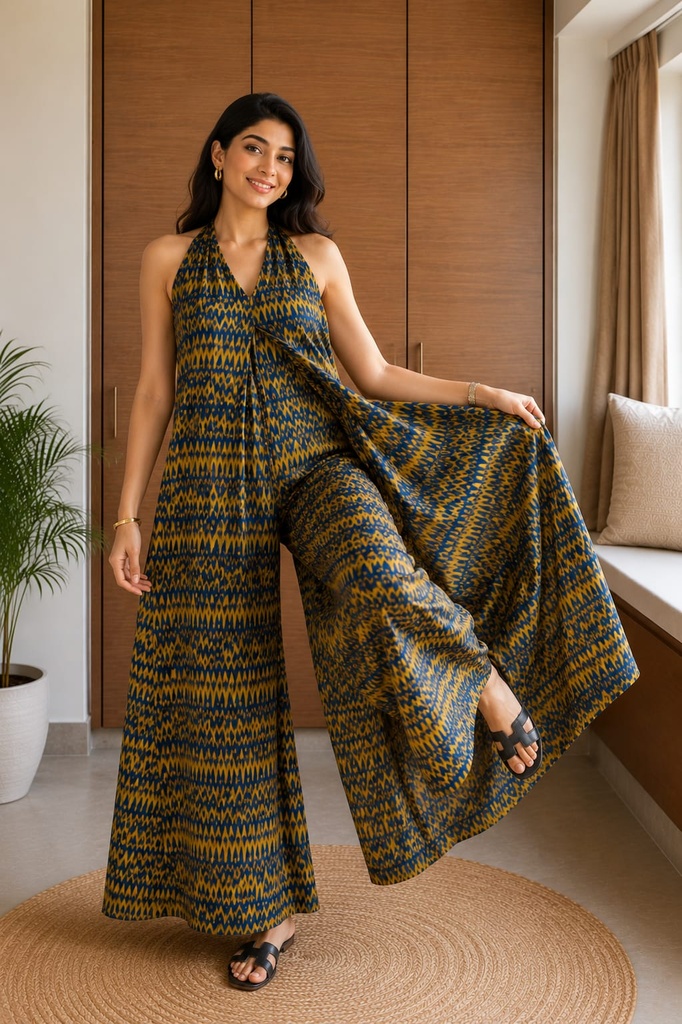 [NUL_0000001800099] NuLoom Black Mustard Halter-neck Jumpsuit (XS, Standard Size)